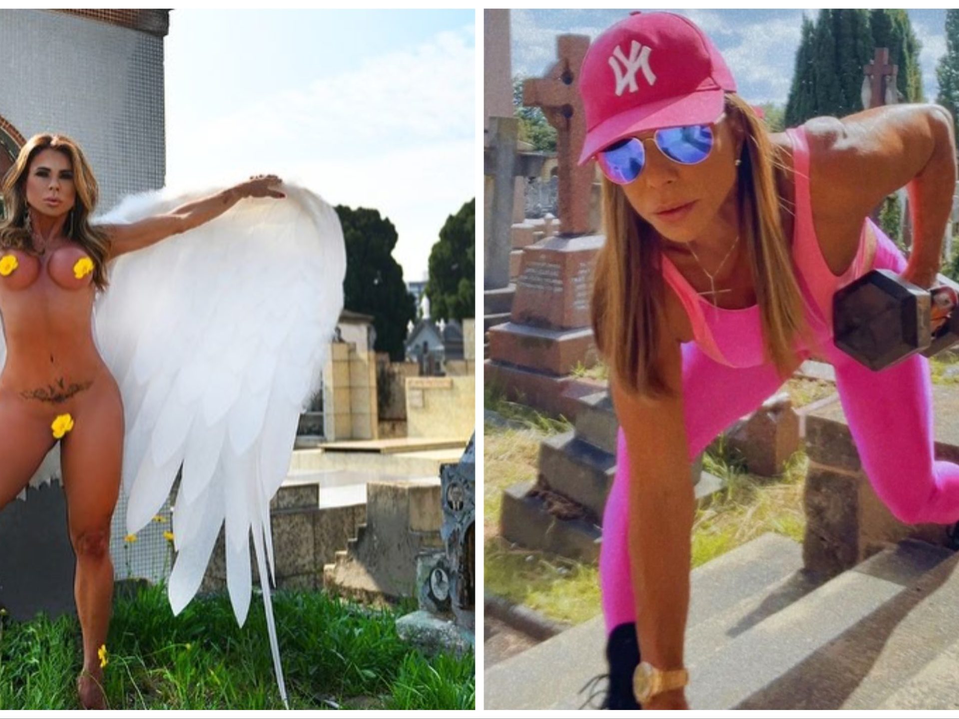 Nonna culturista star dei social nuda al cimitero