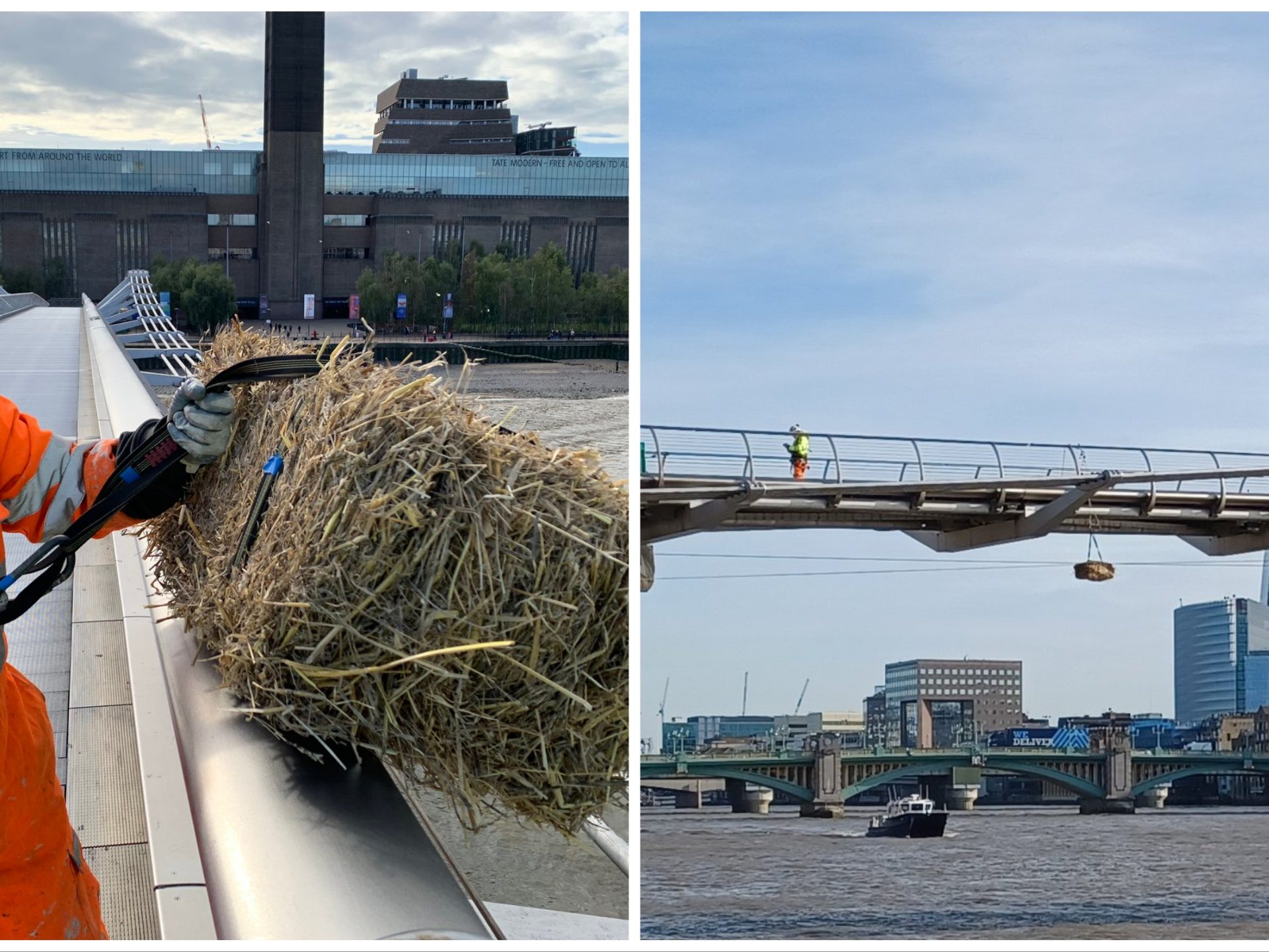 Londra, una misteriosa balla di paglia pende dal Millennium Bridge: ecco la spiegazione