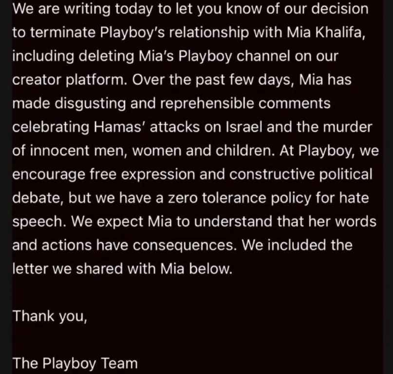 Mia Khalifa sostiene Hamas: Playboy la licenzia