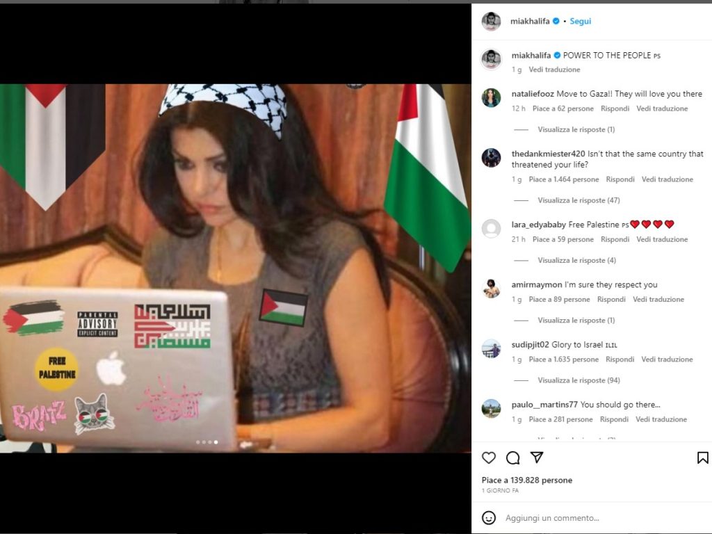 Mia Khalifa si schiera con Hamas e spiega loro come girare i video