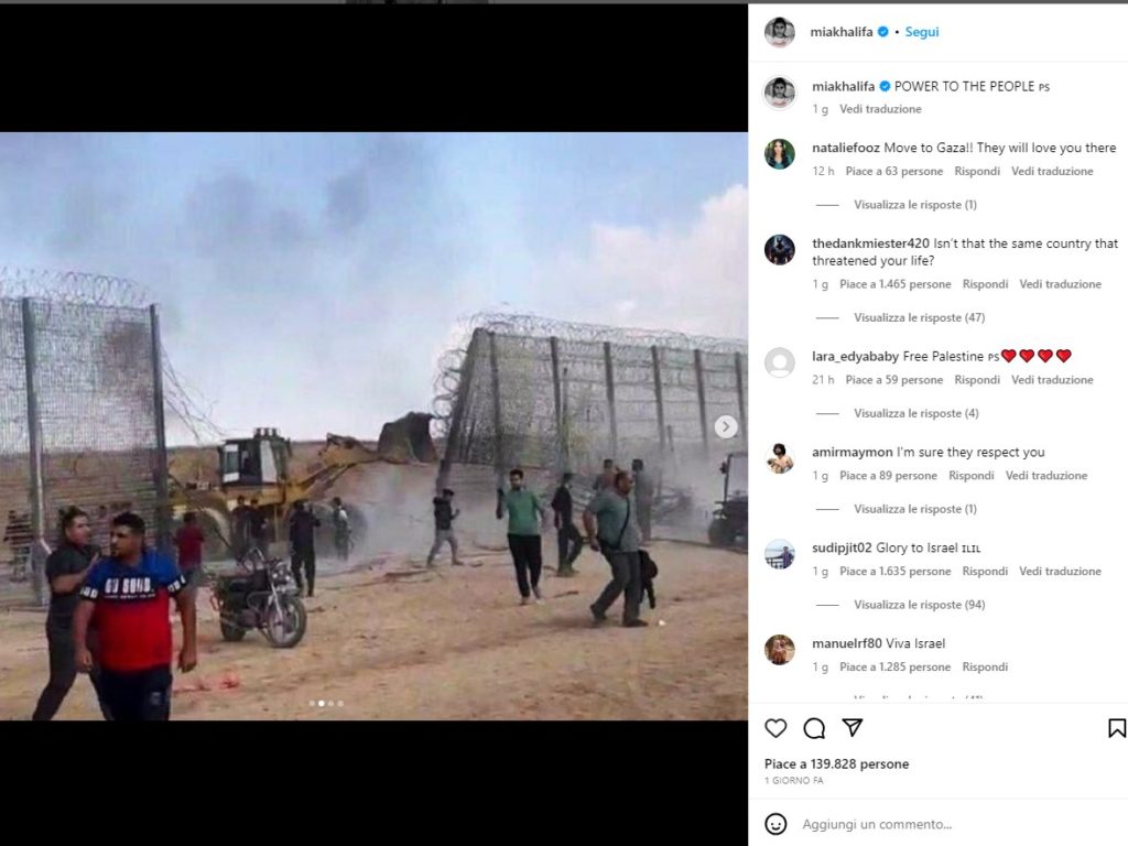 Mia Khalifa si schiera con Hamas e spiega loro come girare i video