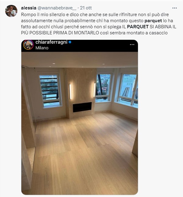 Chiara Ferragni e il parquet montato male nella casa nuova: massacrata sui social