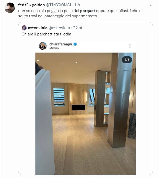 Chiara Ferragni e il parquet montato male nella casa nuova: massacrata sui social