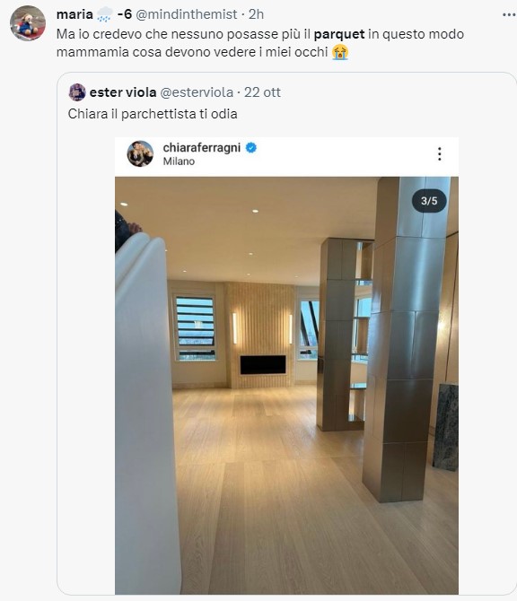Chiara Ferragni e il parquet montato male nella casa nuova: massacrata sui social