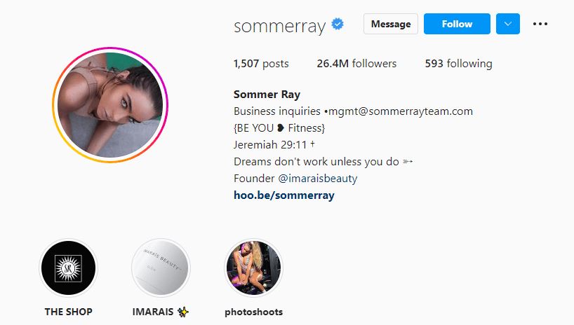 #7 Sommer Ray (26.4M followers)