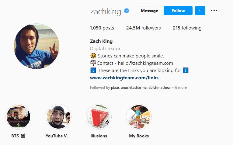 #9 Zach King (24.5M followers)