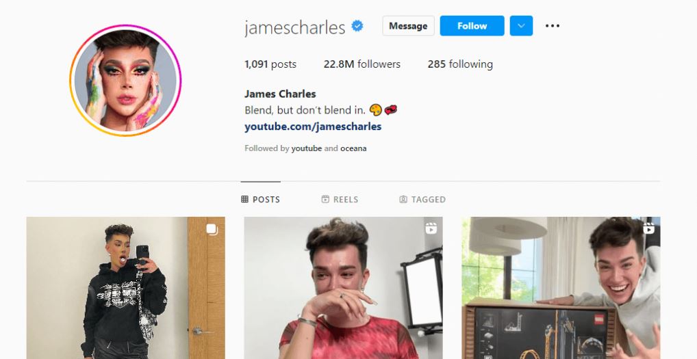 #10 James Charles (22.8M followers)