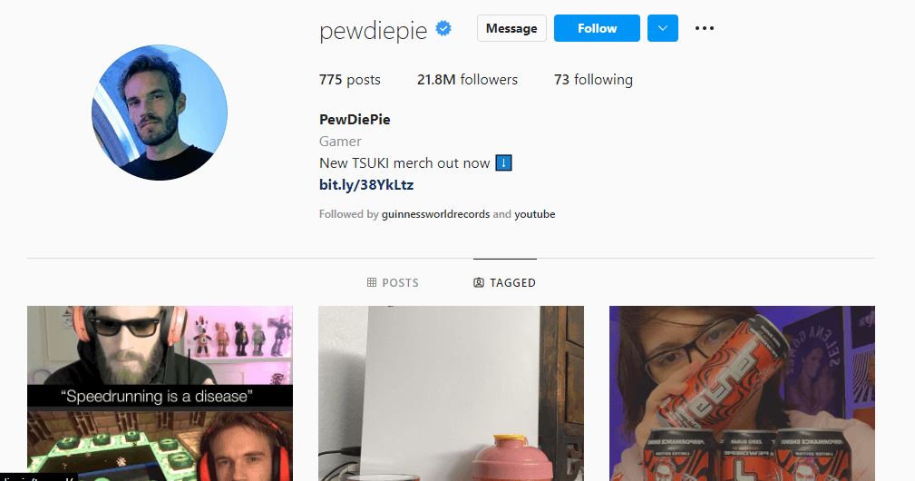 #11 PewDiePie (21.8M followers)