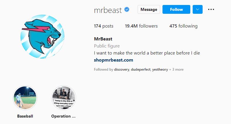 #12 MrBeast (19.4M followers)