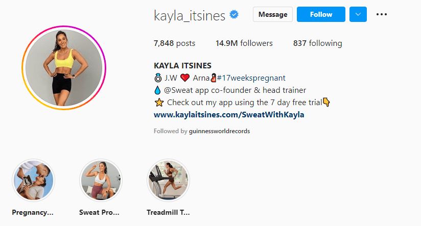 #15 Kayla Itsines (14.9M followers)