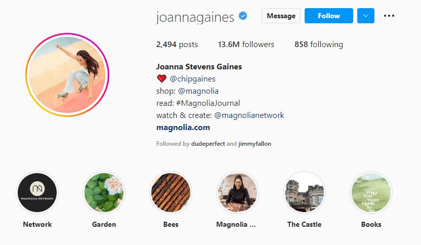 #16 Joanna Stevens Gaines (13.6M followers)