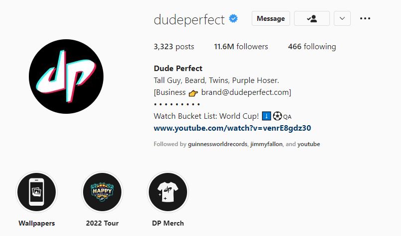 #20 Dude Perfect (11.6M followers)