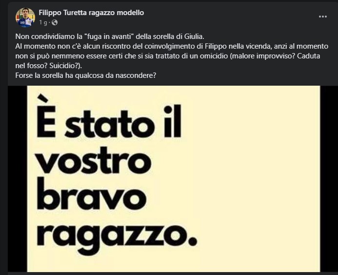 La folle pagina Facebook a favore di Filippo Turetta