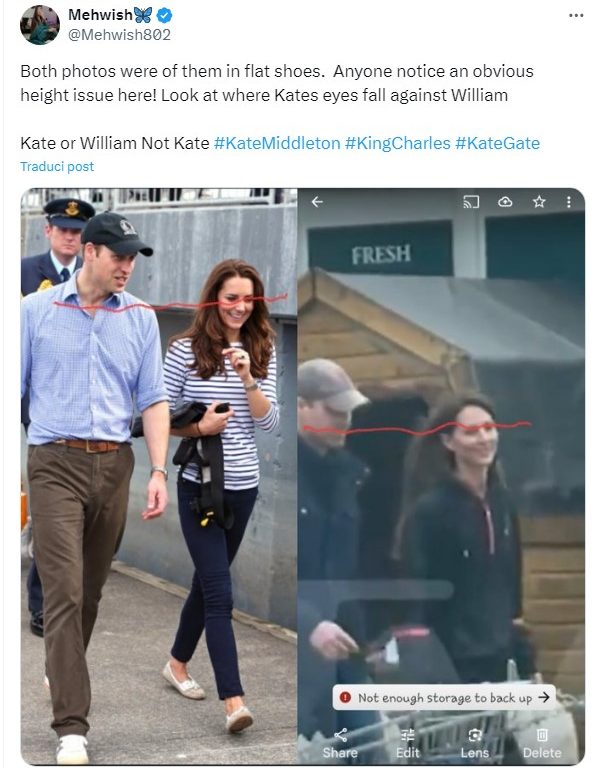 Non è Kate quella che cammina con William, foto confronto riaccende tesi complotto