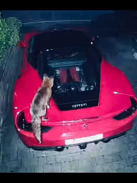 Volpe scambia una Ferrari per un water e fa la cacca sul motore il video