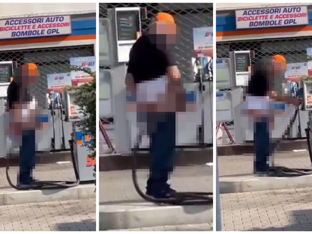 Geisteskranker Mann steckt Benzinpistole in seinen Hintern und Video geht viral